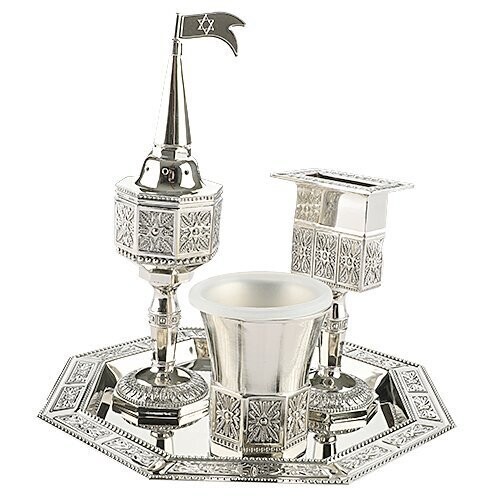 4-Piece Nickel Plated Decorative Havdalah Set – Octagon