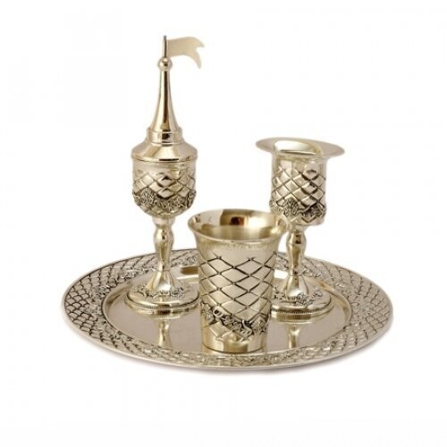 Silver Plated 4-Piece Havdalah Set - Crisscross Design