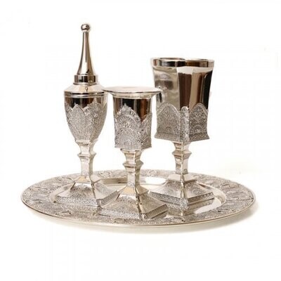 Silver Plated 4-Piece Havdalah Set - Filigree Design