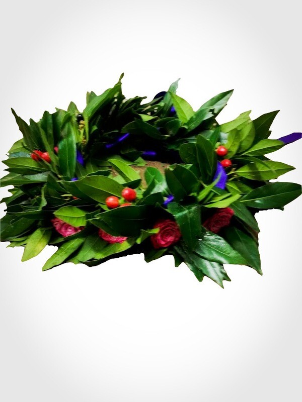 Coroncina laurea con bacche e rosine