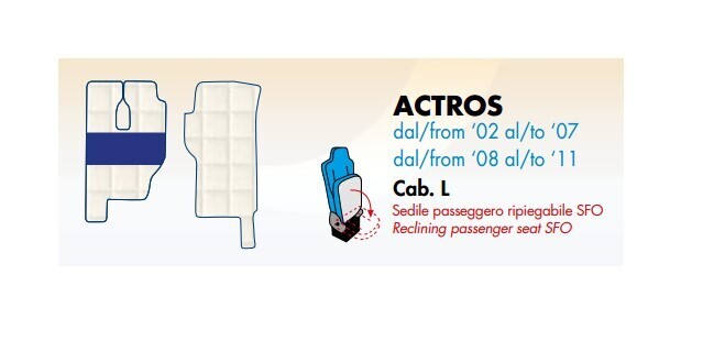Tappeti Trucker su misura per Mercedes Actros dal 2002 al 2011 Cab. L con sedile passeggero ripiegabile SFO