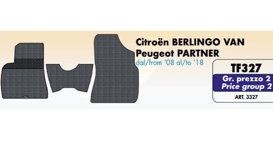 Tappeti su misura in PVC plastificato per Citroen Berlingo , Peugeot Partner dal 2008 al 2018