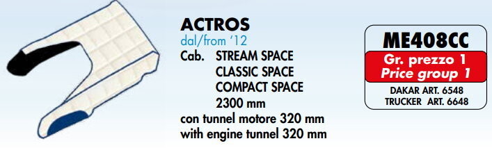 Copricofano Trucker su misura per Mercedes Actros dal 2012 cab, stream space, classic space, compact space 2300mm