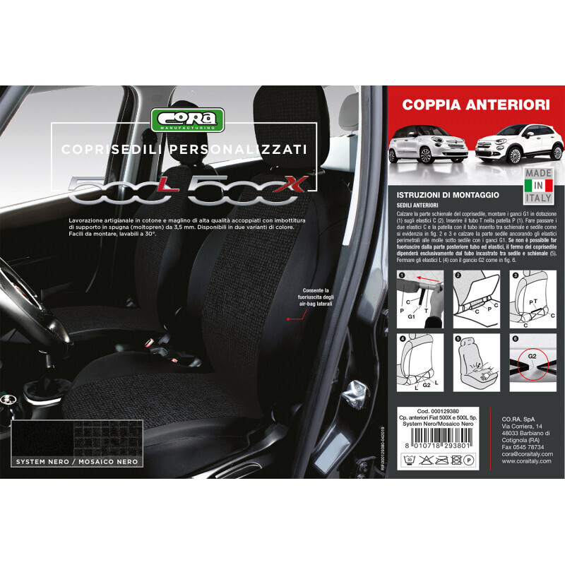 Coprisedili anteriori personalizzati Fiat 500L e Fiat 500 X system nero/mosaico nero