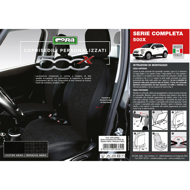 Serie completa coprisedili personalizzati Fiat 500X  colore nero