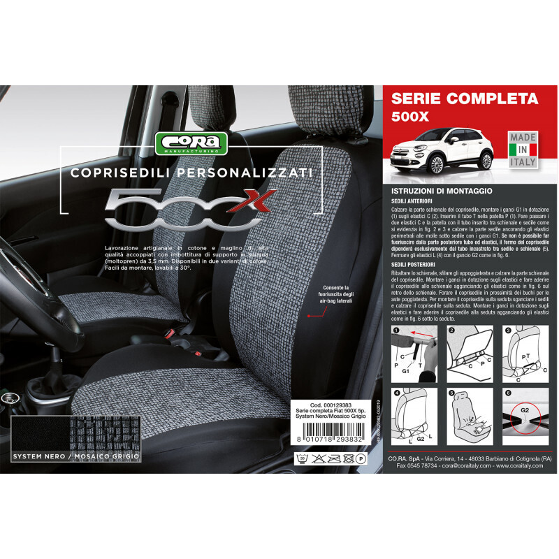 Serie completa coprisedili personalizzati Fiat 500X colore nero/grigio
