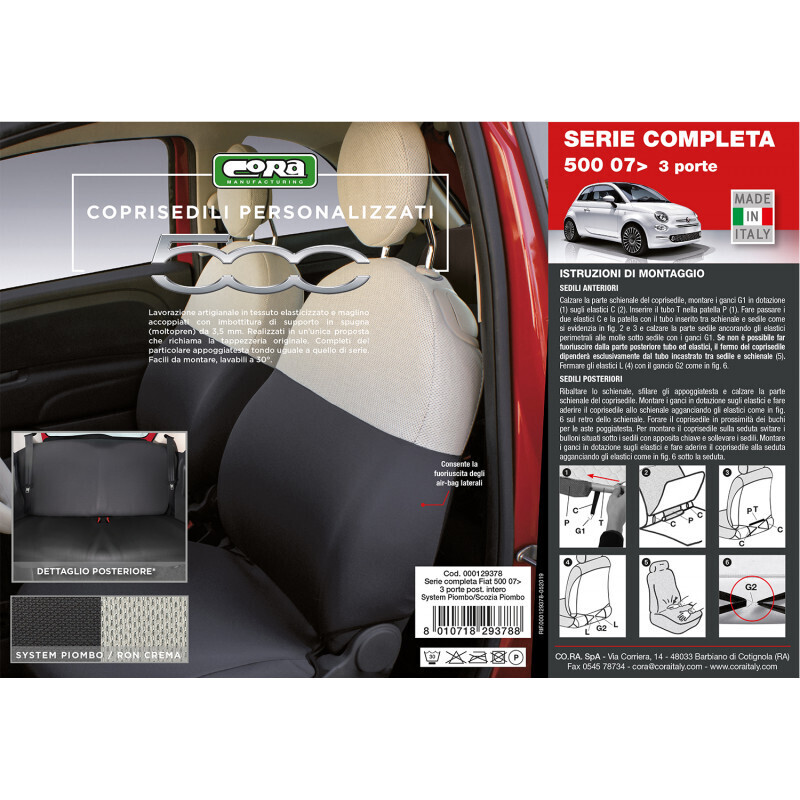 Serie completa coprisedili Fiat 500 dal 2007 con posteriore intero