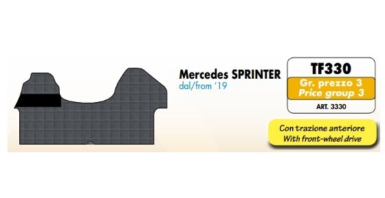 Tappeti su misura in PVC plastificato per Mercedes Sprinter dal 2019 con trazione anteriore Tappeti su misura in PVC plastificato per Mercedes Sprinter dal 2019 con trazione anteriore