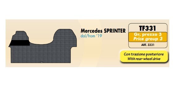 Tappeti su misura in PVC plastificato per Mercedes Sprinter dal 2019 con trazione posteriore Tappeti su misura in PVC plastificato per Mercedes Sprinter dal 2019 con trazione posteriore