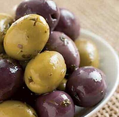 Olive condite Bianche e Nere sott'aceto per Aperitivo Confezione da 500gr