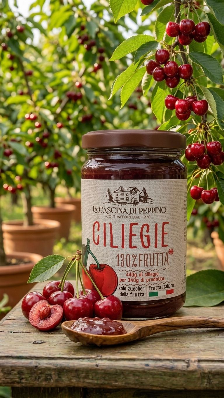 "La cascina di peppino" Preparato di ciliegie 130% frutta senza zuccheri aggiunti.