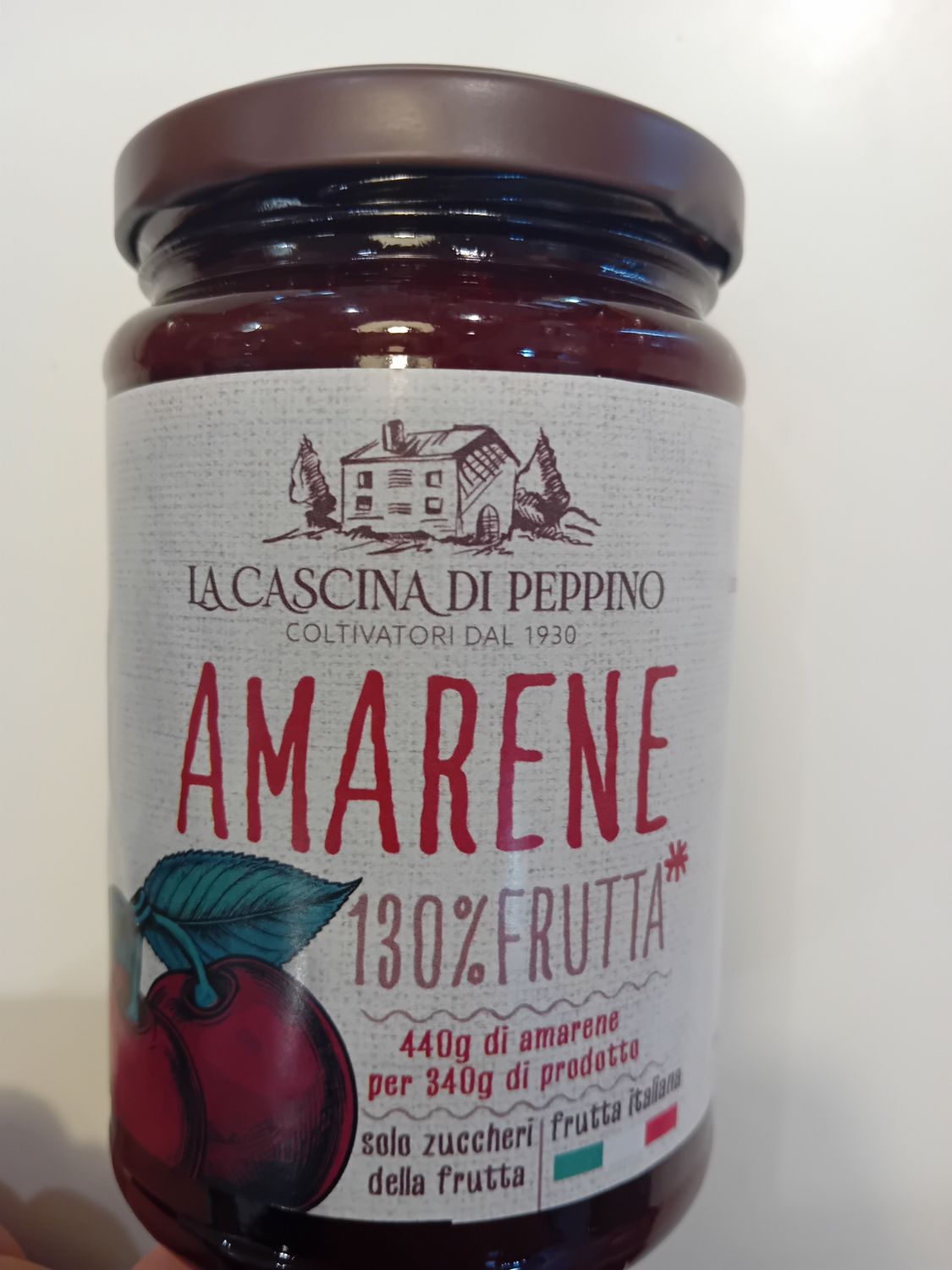 "Cascina di peppino" preparato di amarene prodotto con soli zuccheri della frutta 130% frutta prodotto italiano conf da 340g