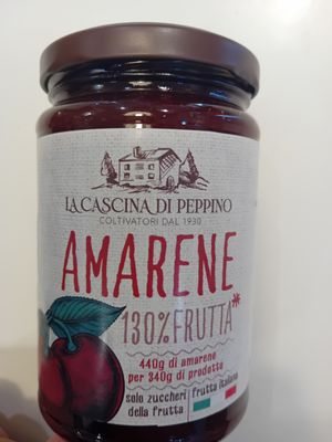 "Cascina di peppino" preparato di amarene prodotto con soli zuccheri della frutta 130% frutta prodotto italiano conf da 340g