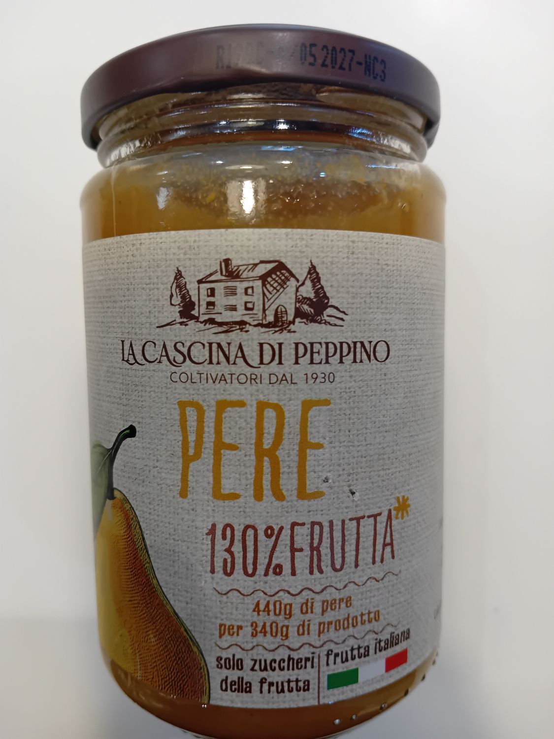 "La cascina di peppino" preparato di pere 130% frutta con soli zuccheri della frutta prodotto 100% italiano
