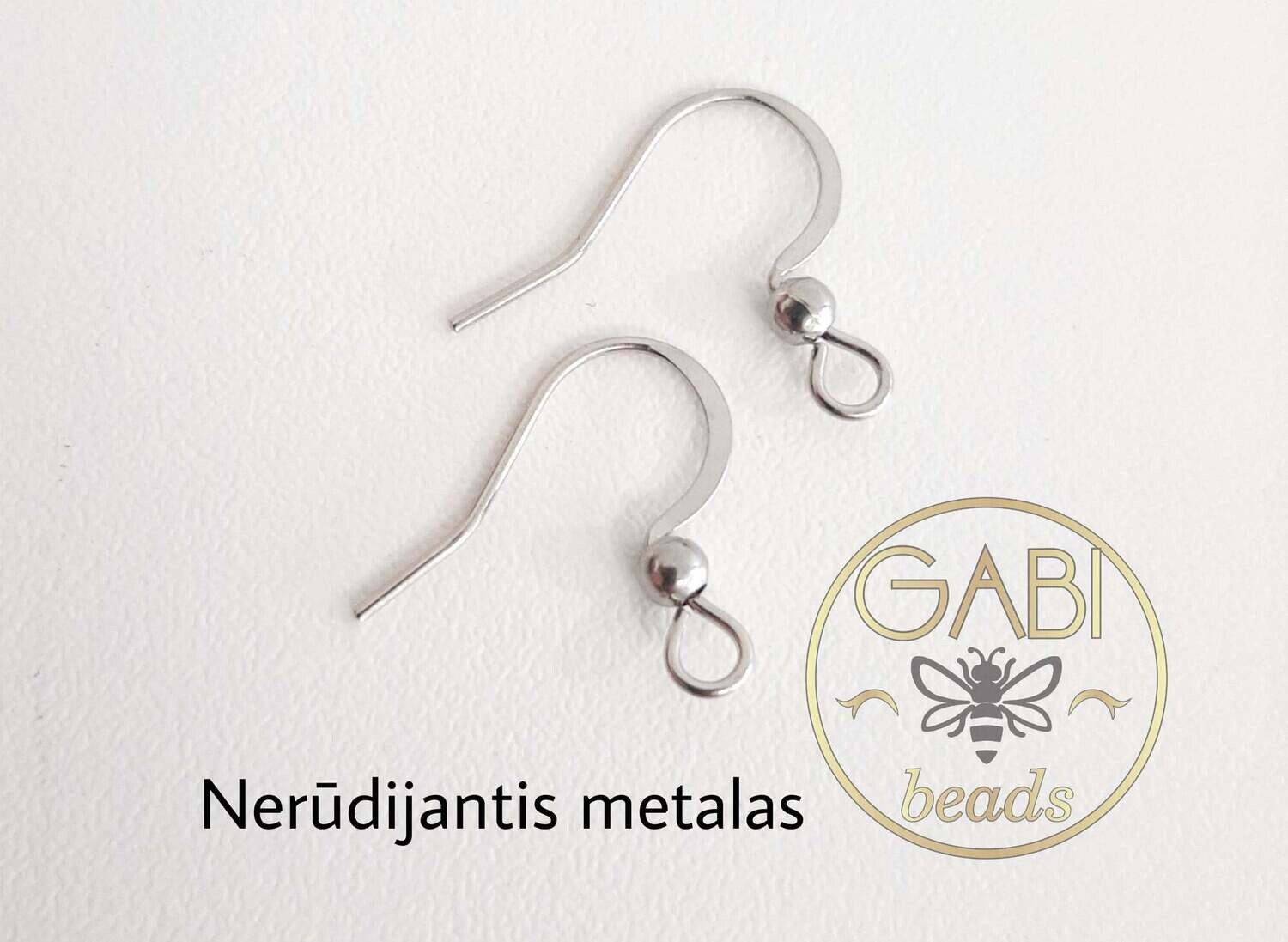 Nerūdijančio plieno auskarų kabliukai, plieno spalvos,   15x18mm, 3 poros