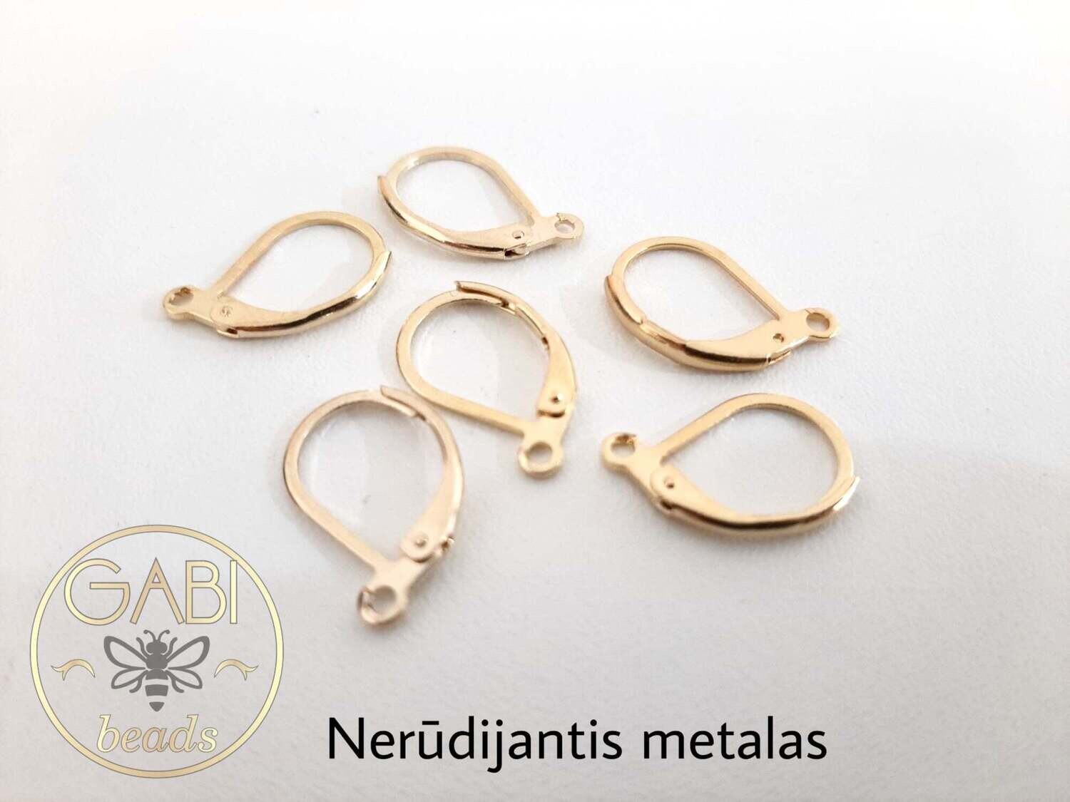 Nerūdijančio plieno auskarų užsegimai, aukso spalvos 13x10mm, 1 pora