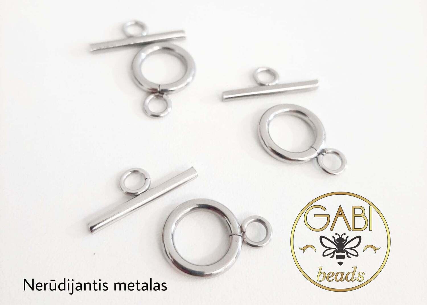 Nerūdijančio plieno užsegimai, plieno spalvos 18x14mm, 1vnt