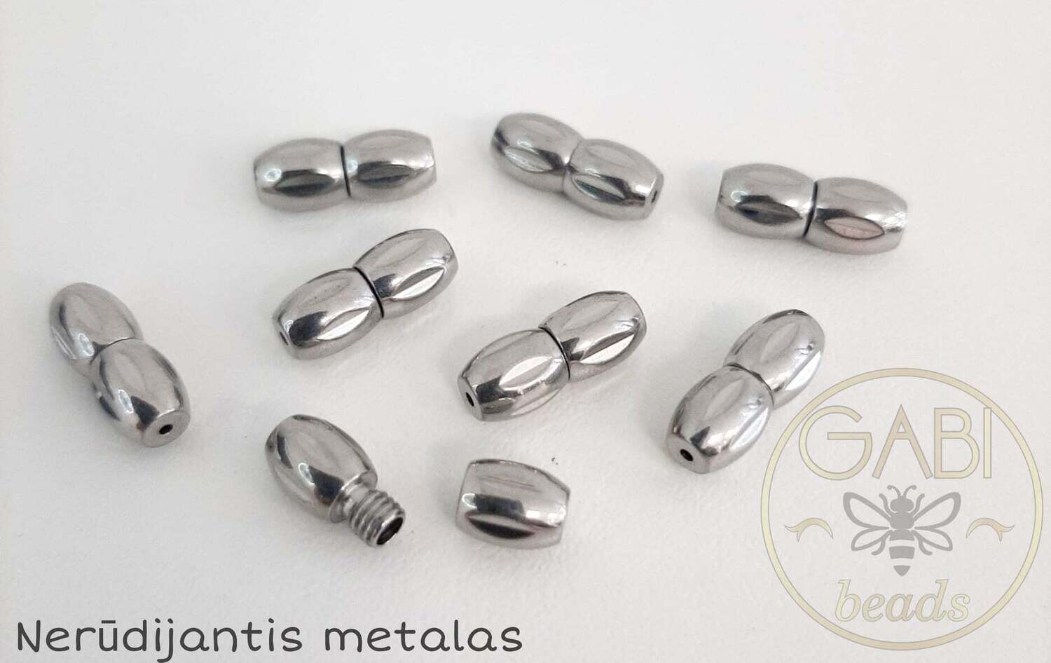 Nerūdijančio plieno užsegimai, plieno spalvos 12x5mm, 1 vnt