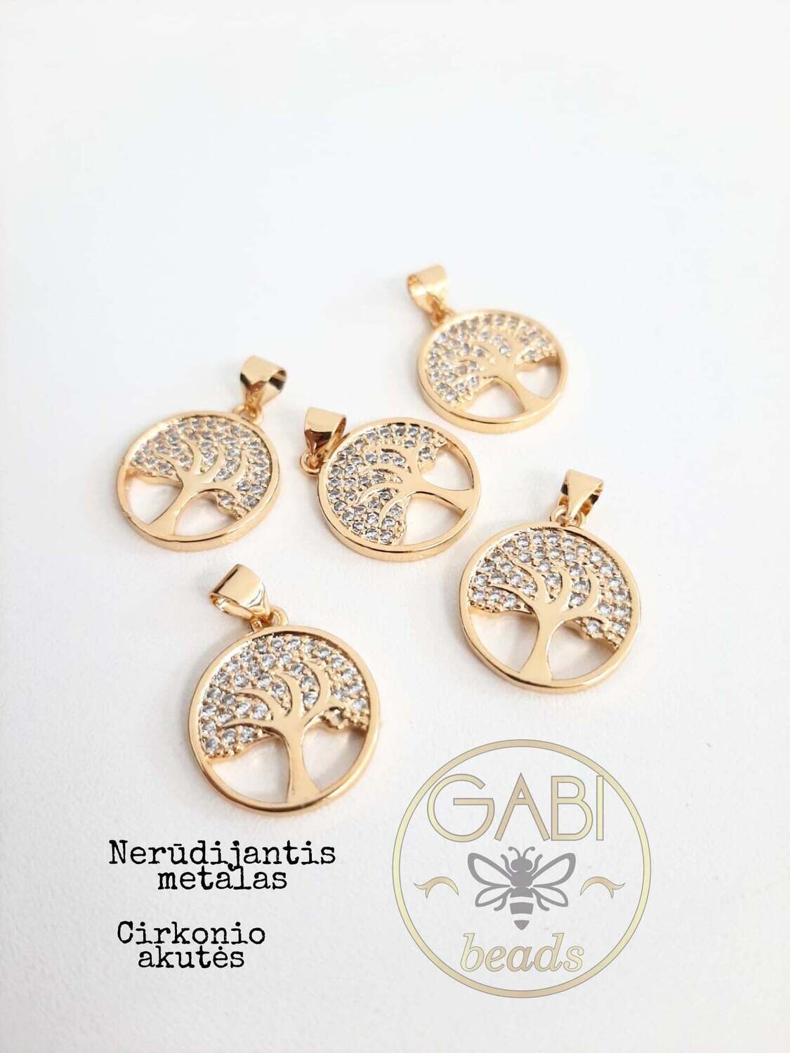 Nerūdijančio plieno pakabukas su cirkonio akutėmis, aukso spalvos, 21.3x25.3mm, 1 vnt