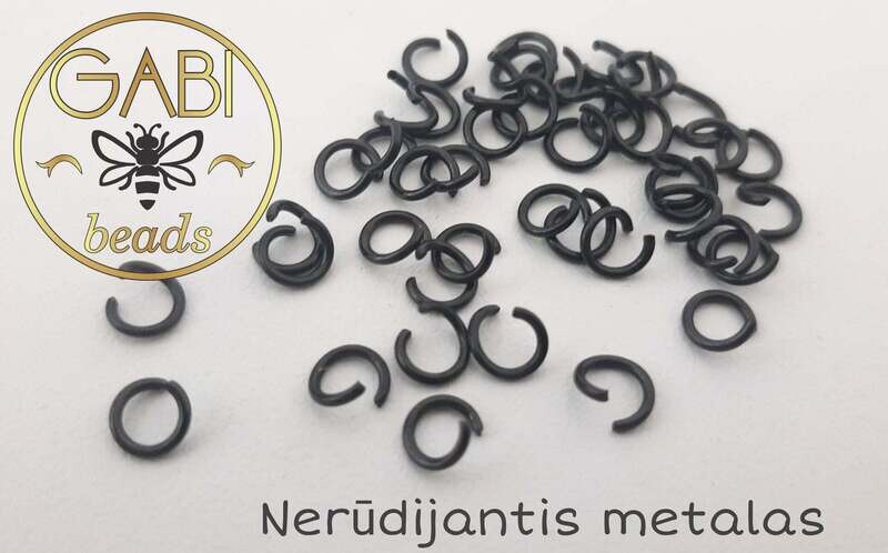 Nerūdijančio plieno žiedeliai, juoda 5mm, 10vnt