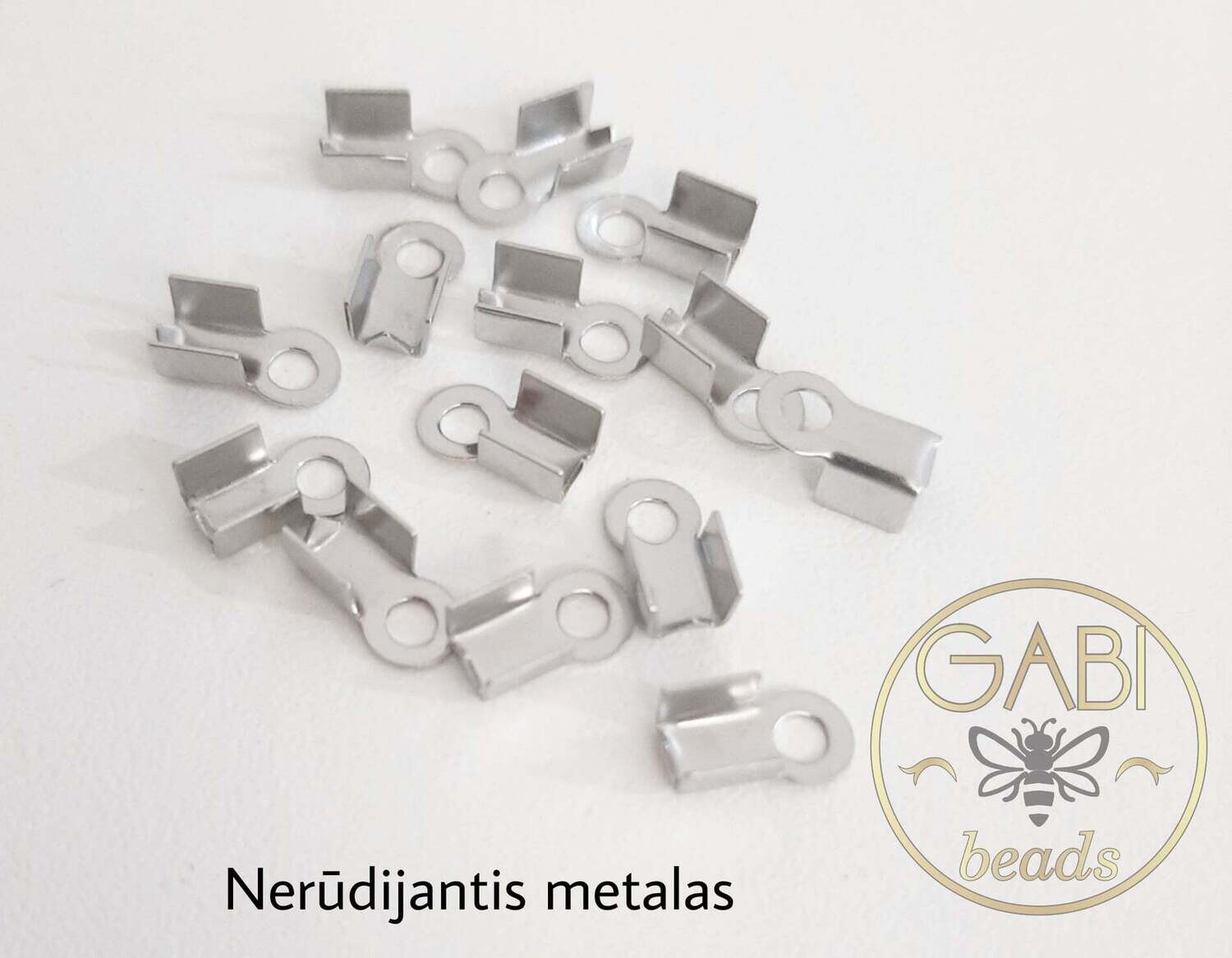 Nerūdijančio metalo užbaigimo detalės, plieno spalvos, 4x8mm, 14vnt
