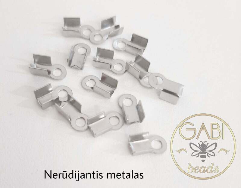 Nerūdijančio metalo užbaigimo detalės, plieno spalvos, 4x8mm, 14vnt