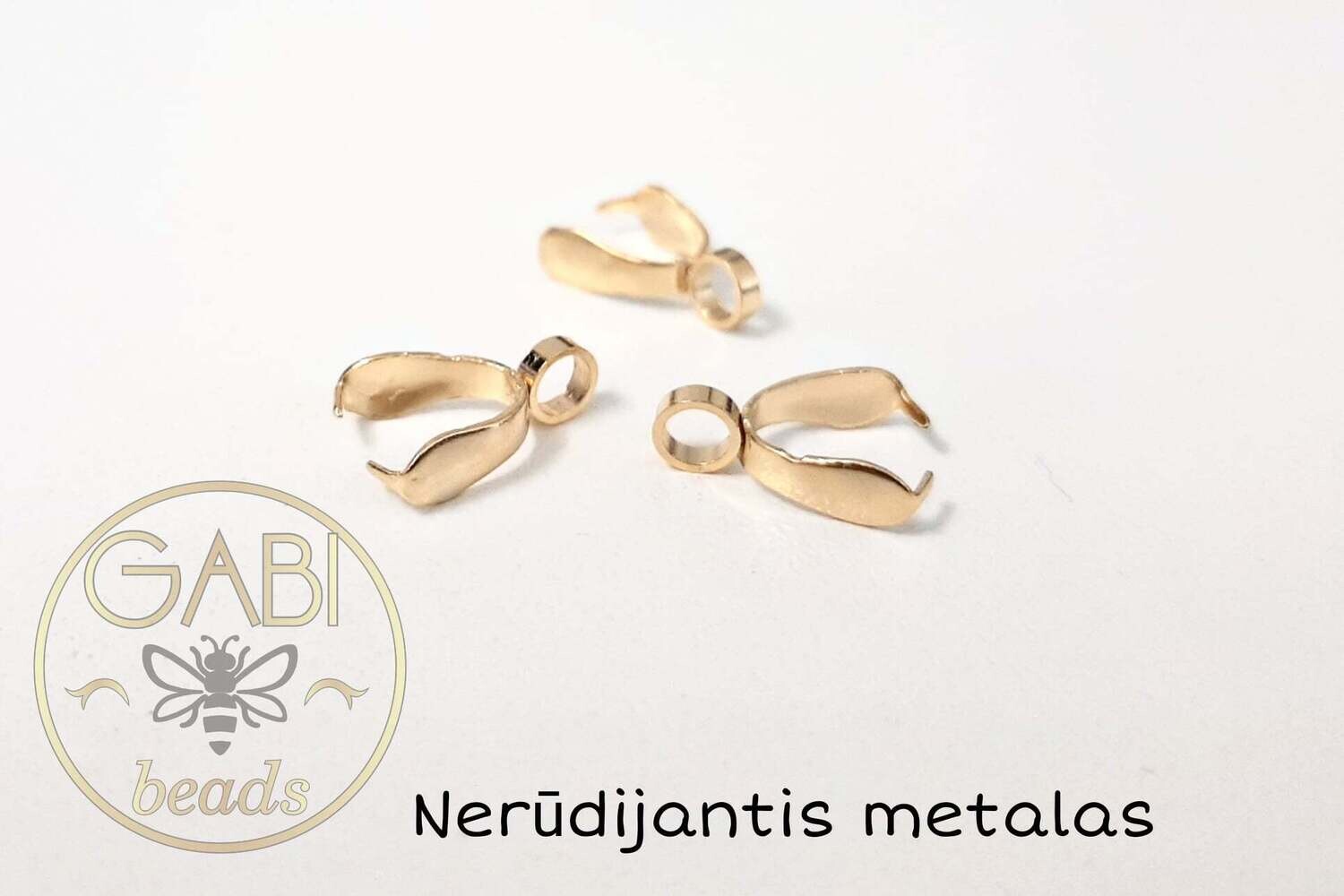 Nerūdijančio metalo pakabuko laikykliai, aukso spalvos, 11x8x3mm, 2vnt