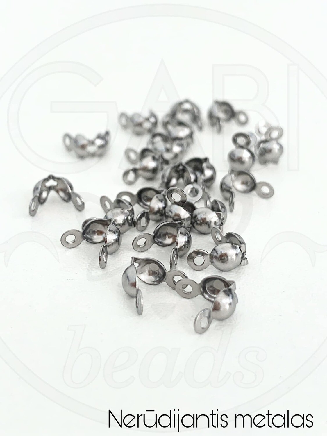 Nerūdijančio metalo užbaigimo detalės, plieno spalvos, 8x4mm, 12vnt