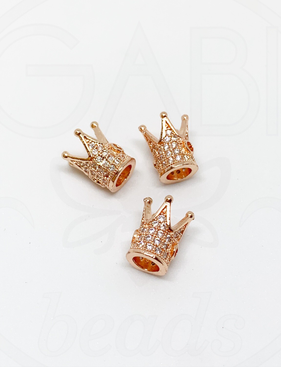 Nerūdijančio plieno intarpas karūna su cirkonio akutėmis, Rose gold spalvos, 12x10mm, 1vnt
