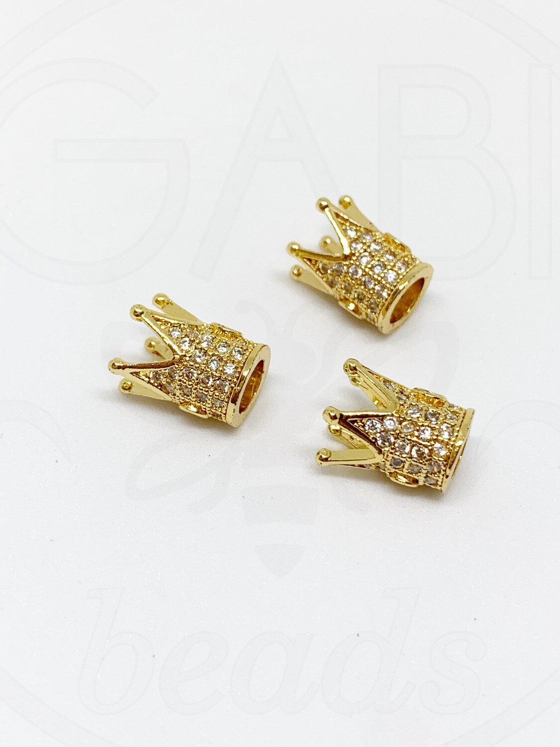 Nerūdijančio plieno intarpas karūna su cirkonio akutėmis, aukso spalvos, 12x10mm, 1vnt