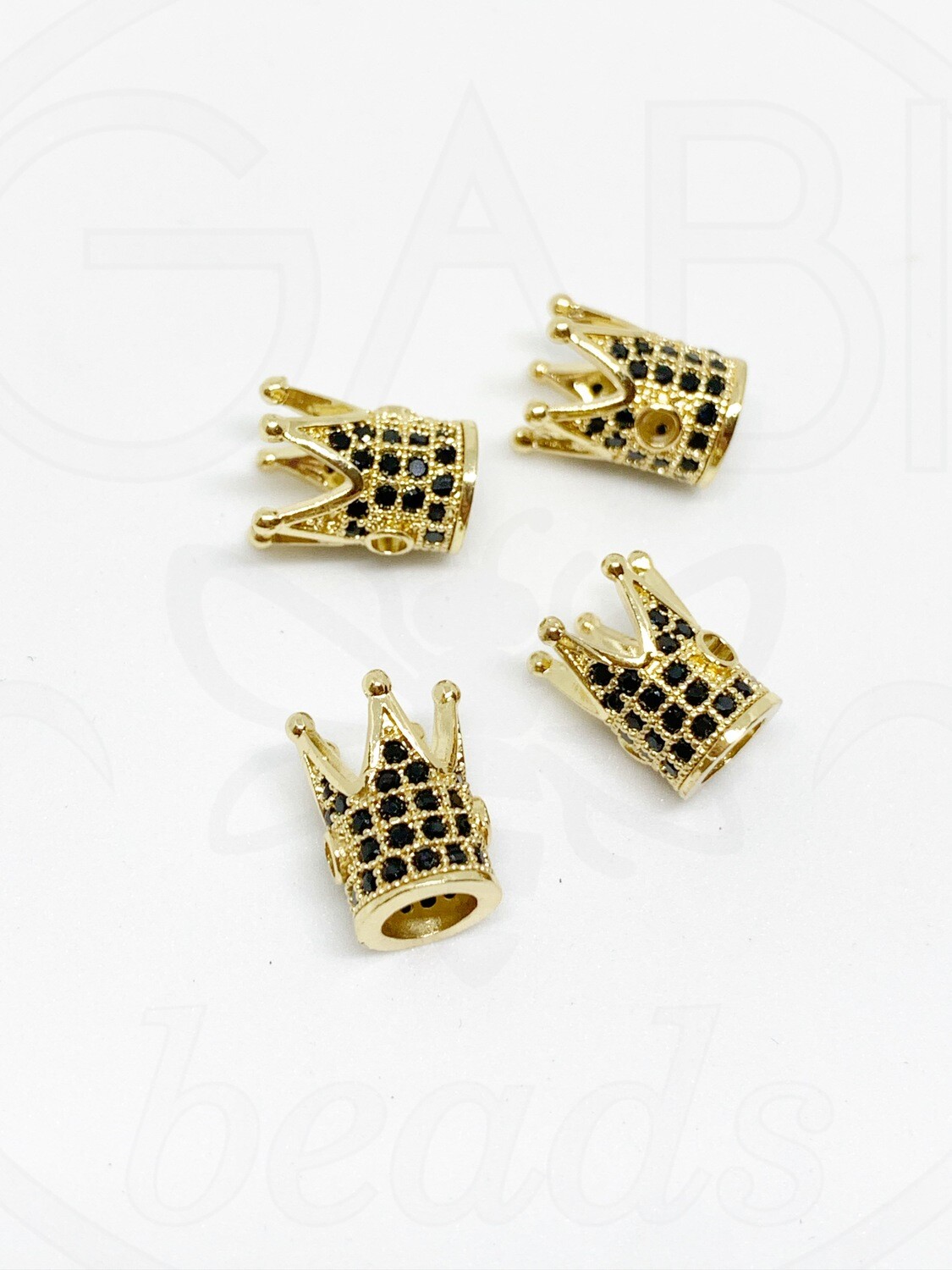 Nerūdijančio plieno intarpas karūna su cirkonio akutėmis, aukso/juodos spalvos, 12x10mm, 1vnt