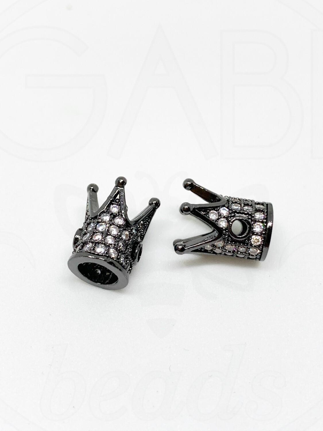 Nerūdijančio plieno intarpas karūna su cirkonio akutėmis, juodos/baltos spalvos, 12x10mm, 1vnt