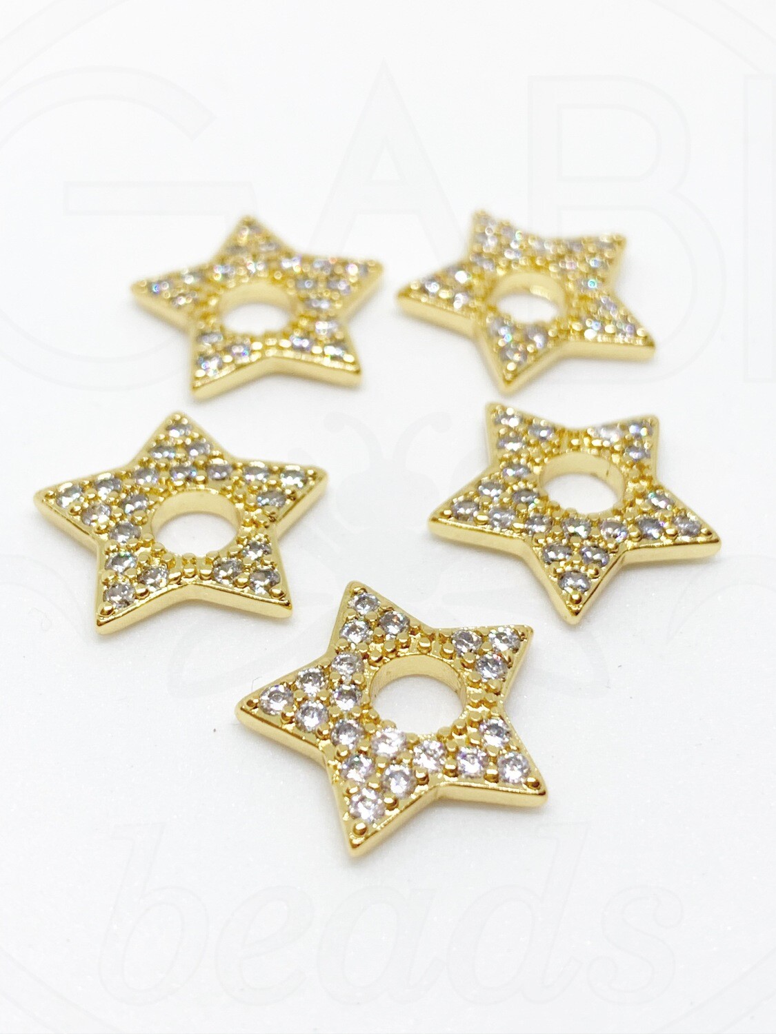 Nerūdijančio plieno pakabukas su cirkonio akutėmis, aukso spalvos, 15.5x15.5mm, 1 vnt