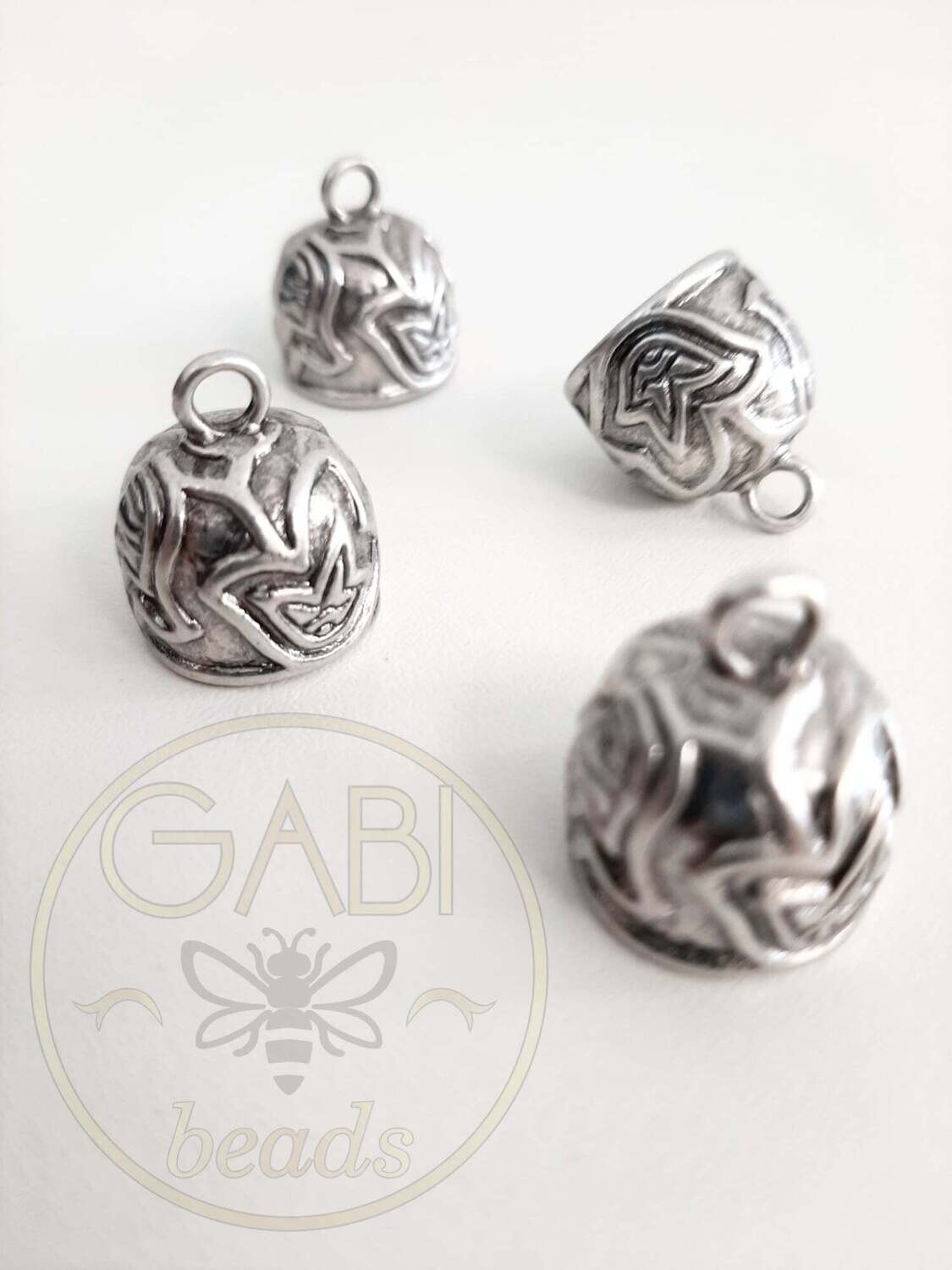 Kepurėlės, įklijuojamos, plieno spalvos, 15x18mm (vidaus skersmuo 6,6mm), 2vnt