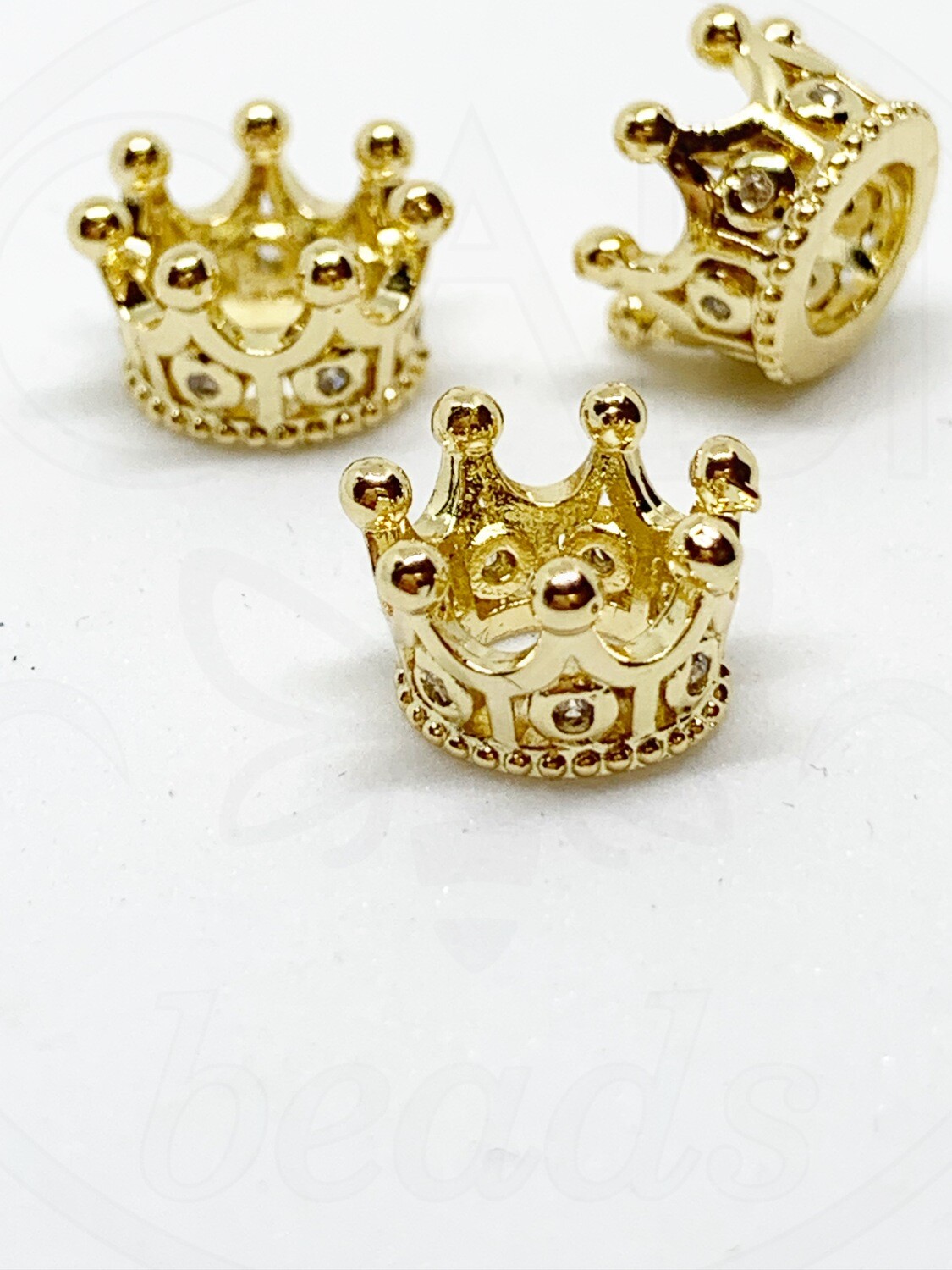 Nerūdijančio plieno intarpas karūna su cirkonio akutėmis, baltos/aukso spalvos, 11x7mm, 1vnt