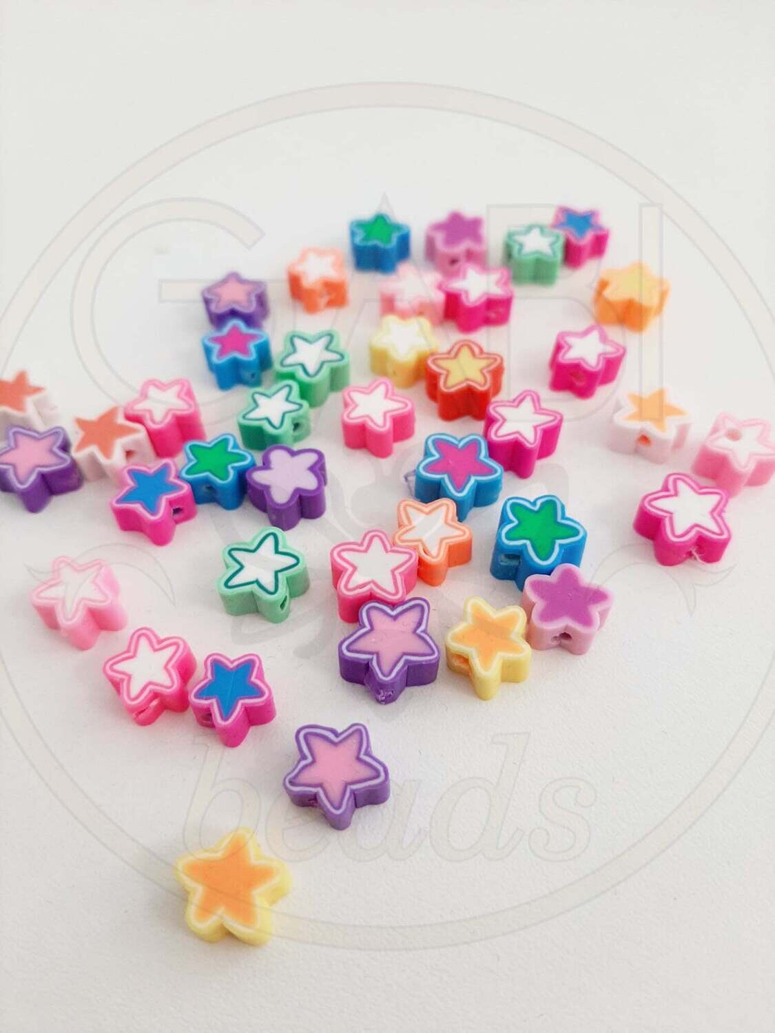 Polimerinio molio karoliukai, žvaigždutės, MIX, 8,5~10,5 x 8,5~10,5 x 4,5mm,  8vnt