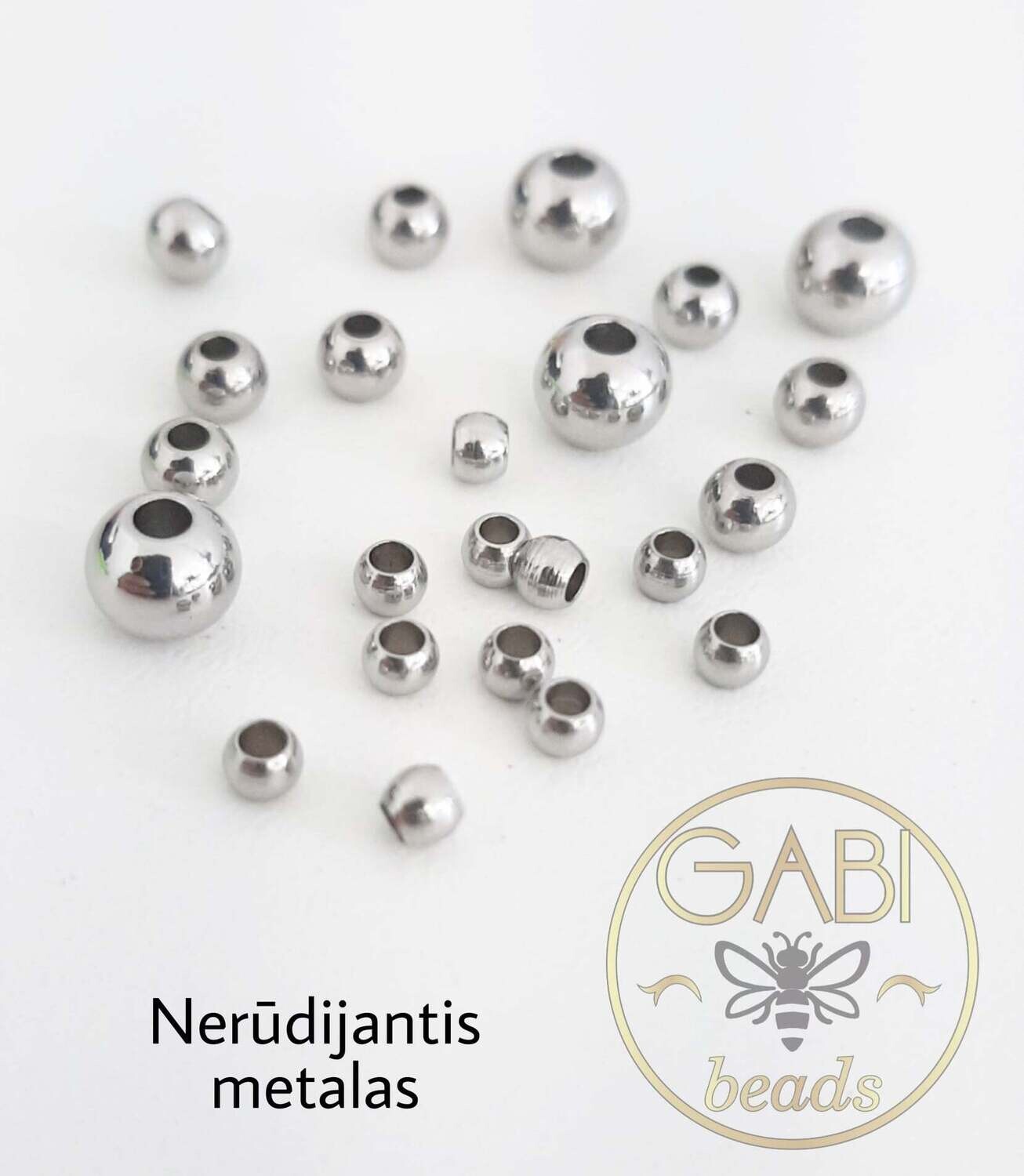 Nerūdijančio plieno intarpas, plieno spalvos, 5mm, 8vnt