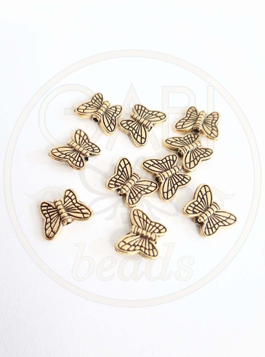 Intarpai, DRUGELIAI, aukso spalvos, 10x9x3mm, 10vnt