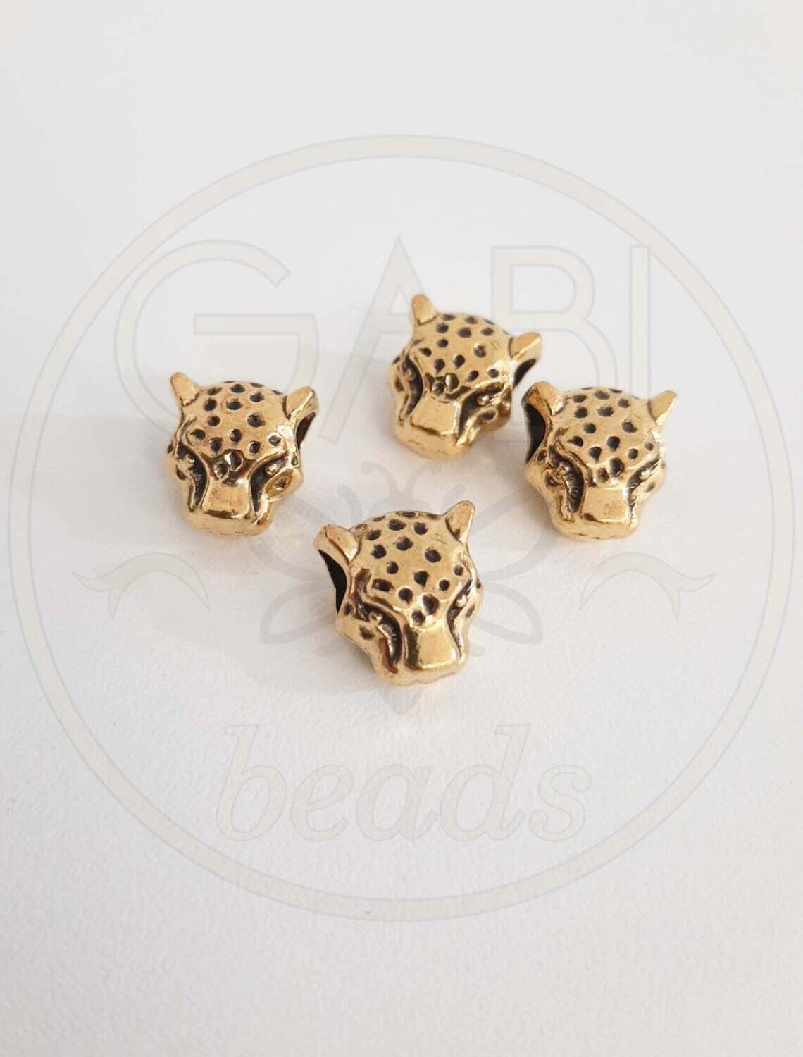 Intarpai, LEOPARDAS, aukso spalvos, 10,5x11x8mm, 4vnt