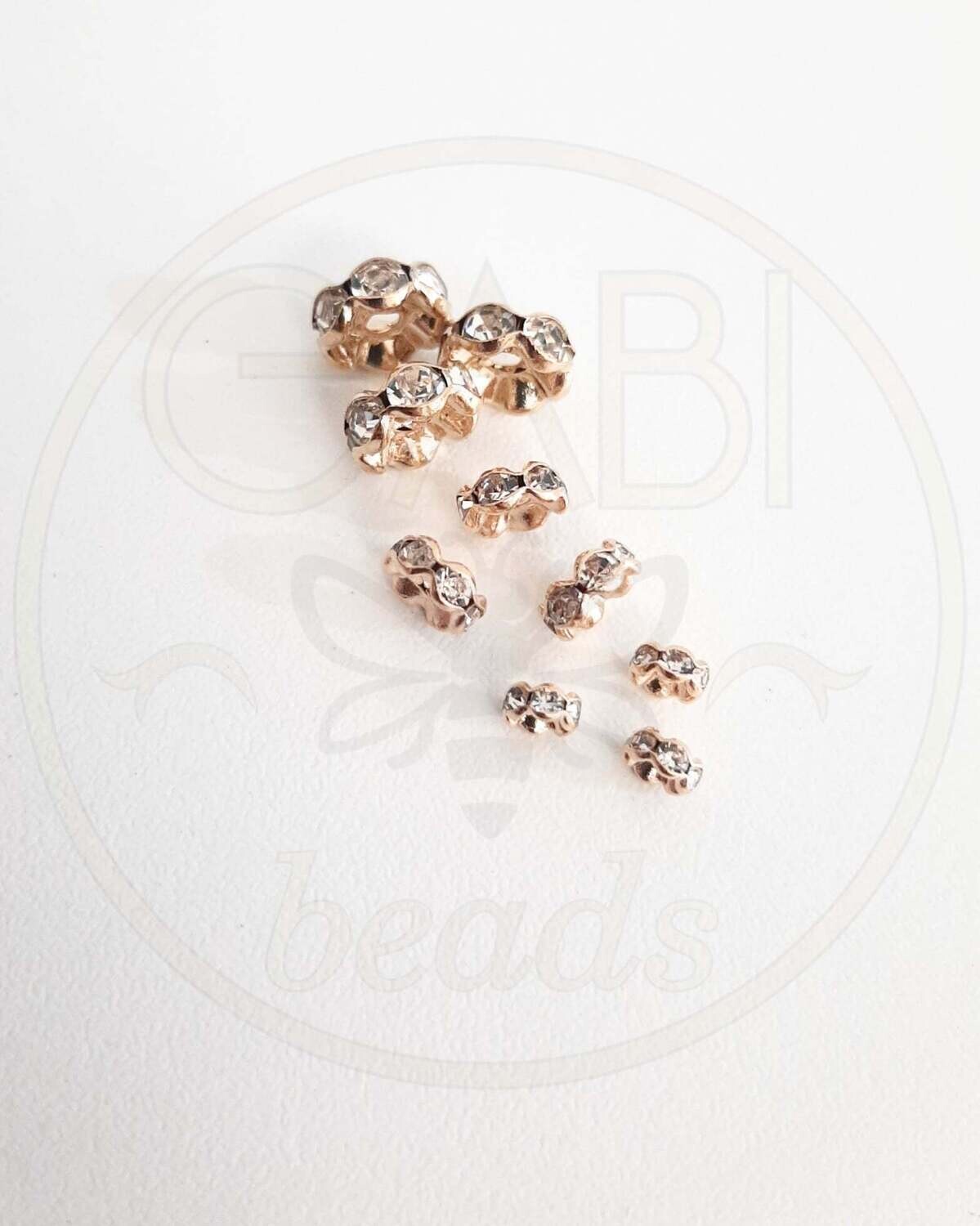 Intarpai su akutėmis, aukso, baltos spalvos, 6mm, 20vnt