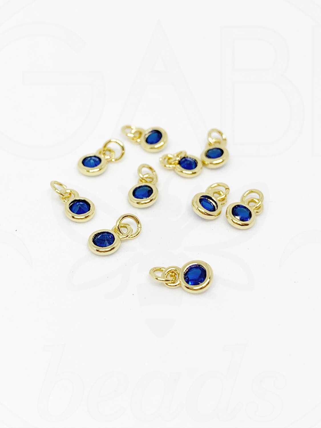 Nerūdijančio plieno pakabukas su cirkonio akutėmis, aukso, mėlynos spalvos, 6.5x4.5mm, 3 vnt
