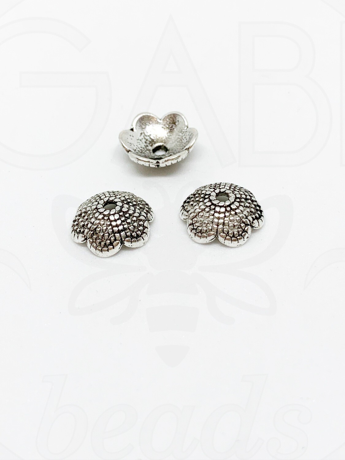 Kepurėlės, perveriamos, sidabro spalvos, 13x5mm, 16vnt