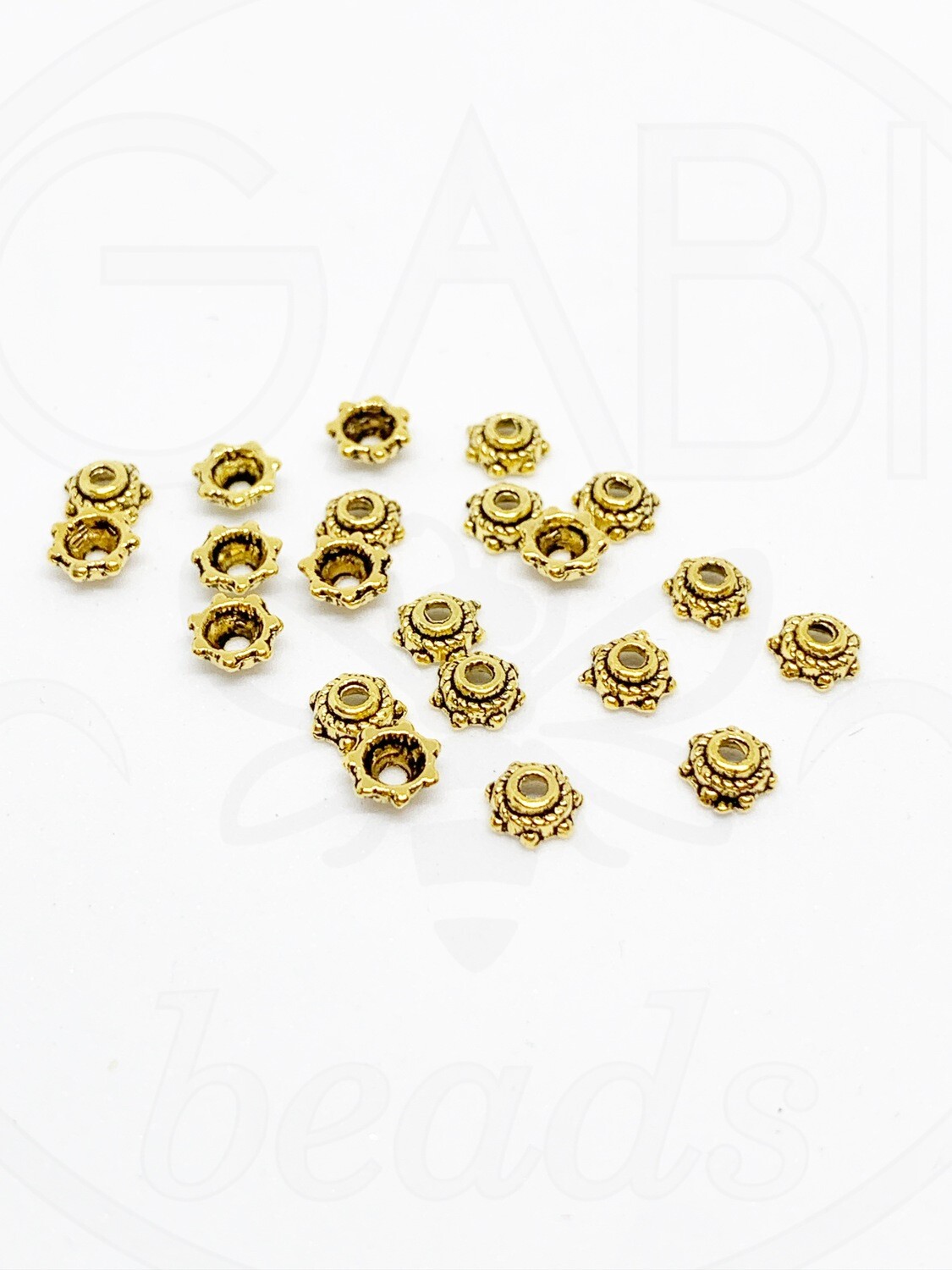 Kepurėlės, perveriamos, aukso spalvos, 5x2mm, 80vnt