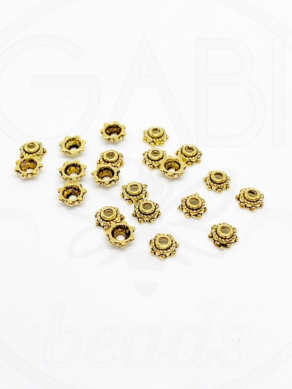 Kepurėlės, perveriamos, aukso spalvos, 5x2mm, 80vnt