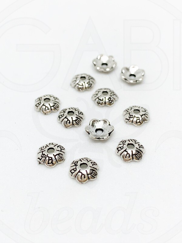 Kepurėlės, perveriamos, sidabro spalvos, 6x2mm, 40vnt