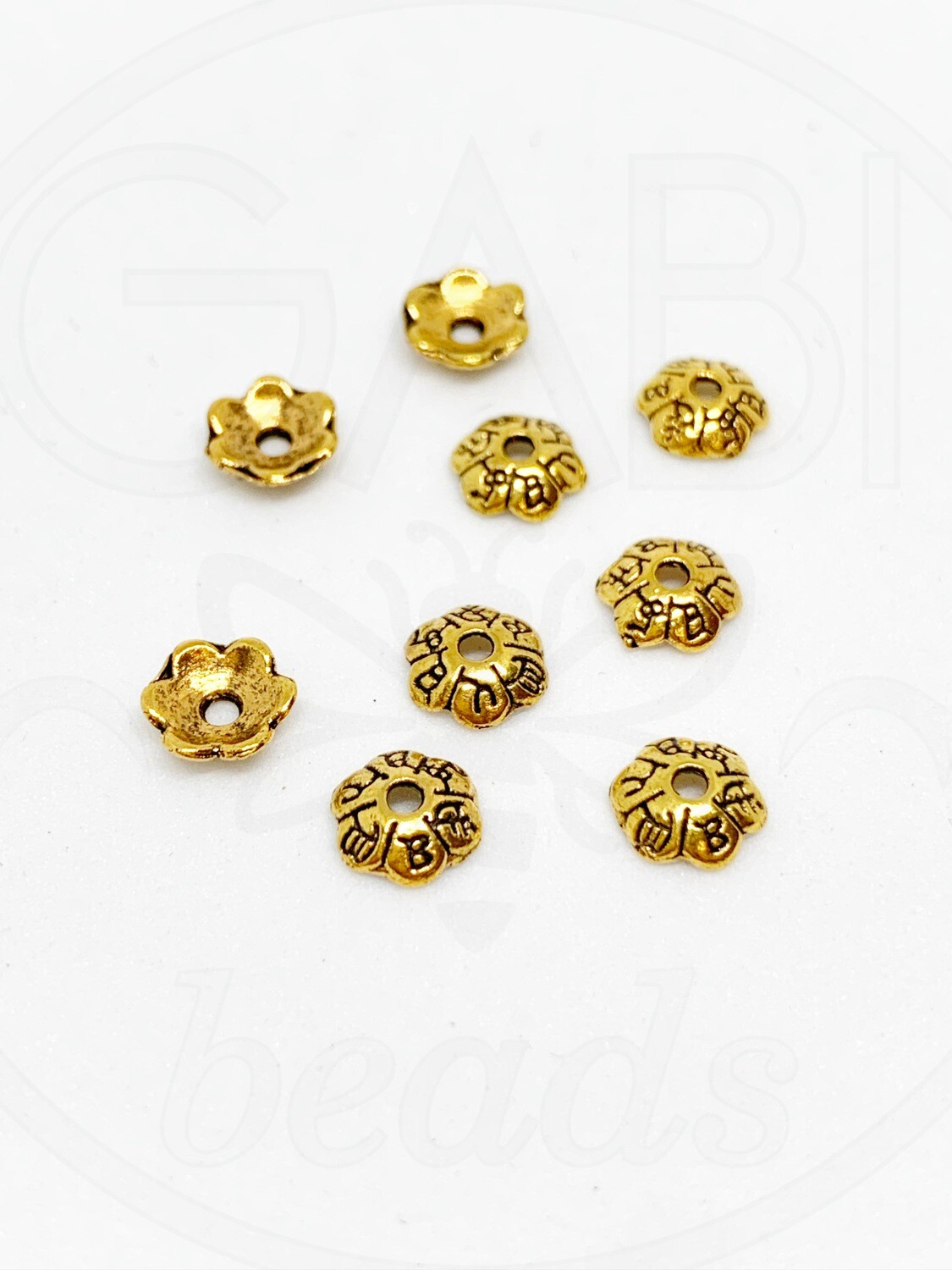Kepurėlės, perveriamos, aukso spalvos, 6x2mm, 40vnt
