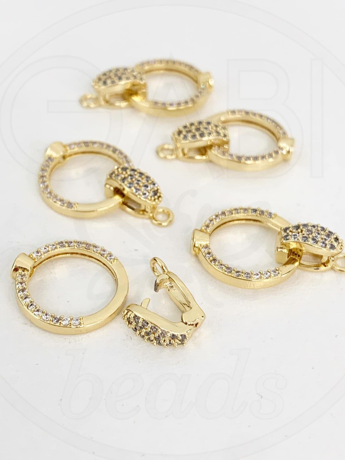 Nerūdijančio plieno užsegimai su cirkonio akutėmis, aukso spalvos 15x14mm, 1 vnt