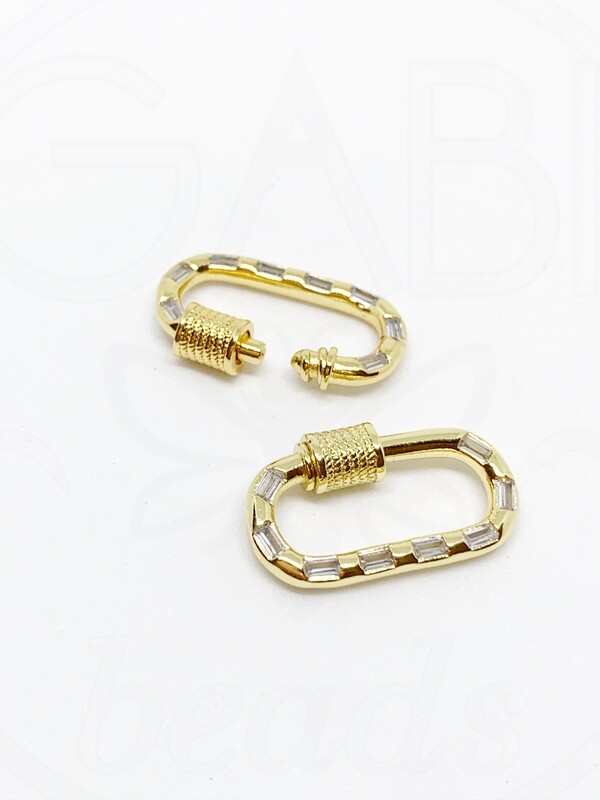 Nerūdijančio plieno užsegimai su cirkonio akutėmis, aukso spalvos 23,5 x 13 x 3mm, 1 vnt