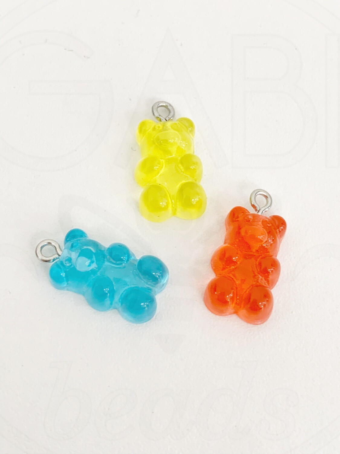 Plastikiniai pakabukai, meškiukai,  20.5~22.5x11.5x7mm, mėlynos, geltonos, raudonos spalvos, 3vnt