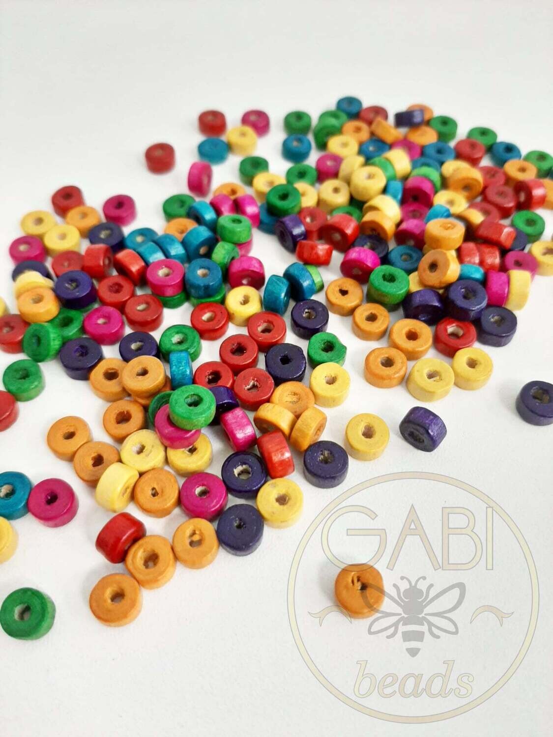 Mediniai karoliukai, MIX spalvos, 6x3mm,  100vnt